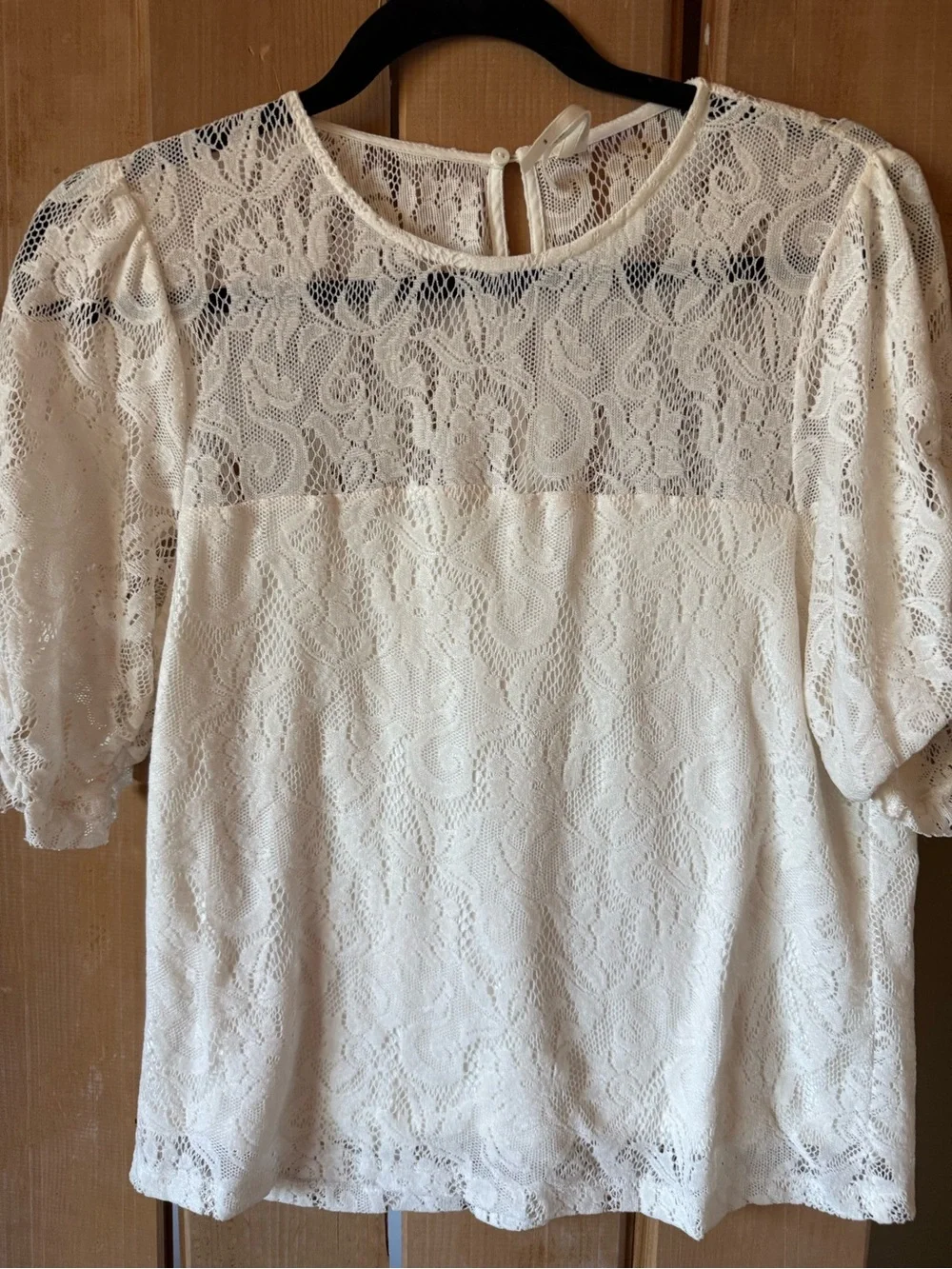 Anthropologie White Lace Puff Sleeve Top